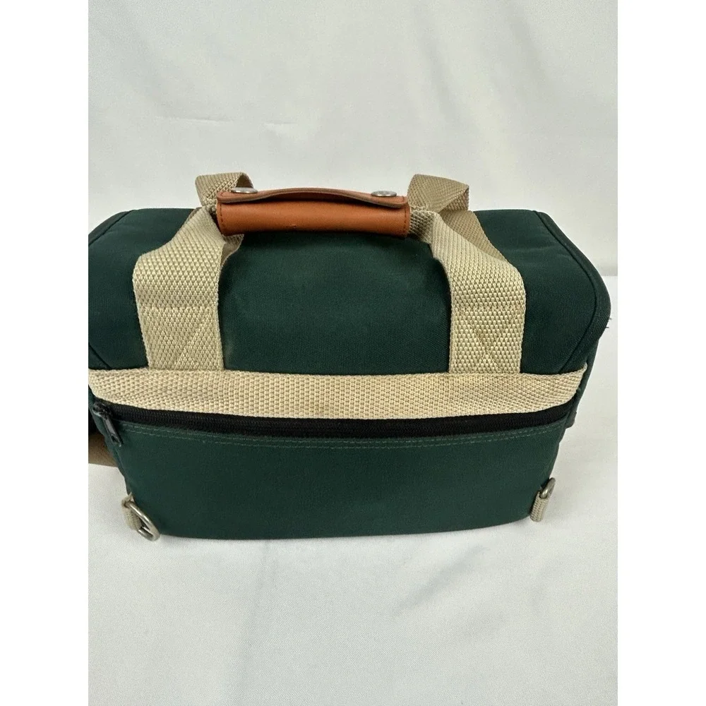 Vintage Canon Camera Bag Green Canvas Leather Trim Strap 12 x 9 x 7 Padded Case